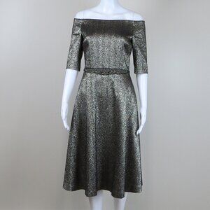 Teri Jon by Rickie Freeman Fit & Flare Metallic Gold Cocktail Dress SIZE 4
